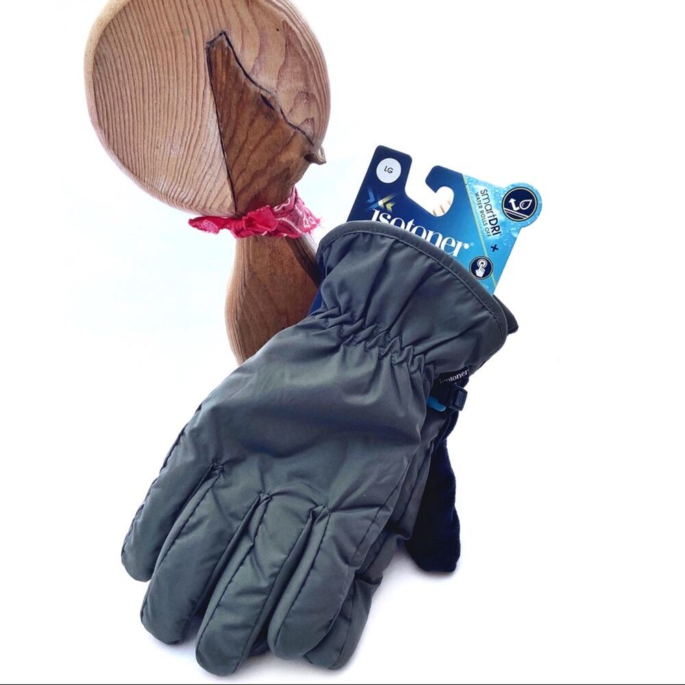 Winter Gloves Isotoner Mens Black Gray Lightweight Smart Touch Waterproof Size L